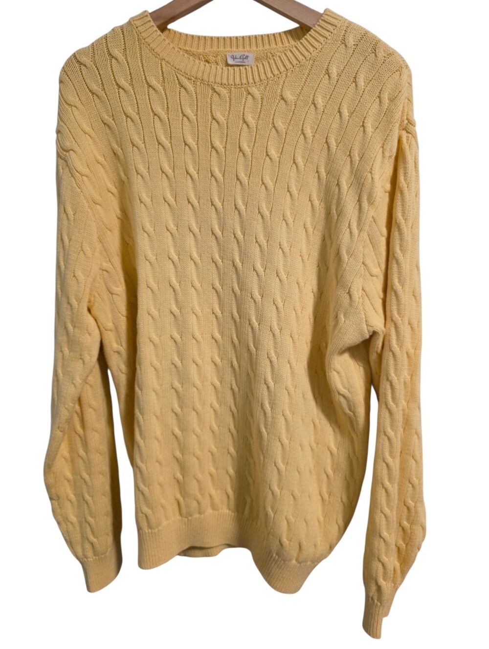 John Galt EUC Yellow Cotton Blend Preppy Chunky Cableknit Sweater Size OS